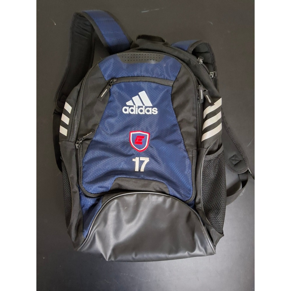 Adidas Stadium Team Backpack Navy Blue Black Soccer Bag 3-Stripe Number 17